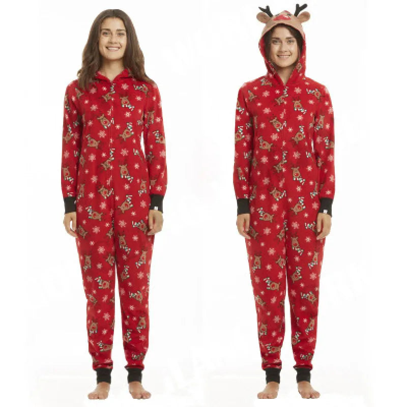 Super Fashionable Hooded Christmas Print Jumpsuit