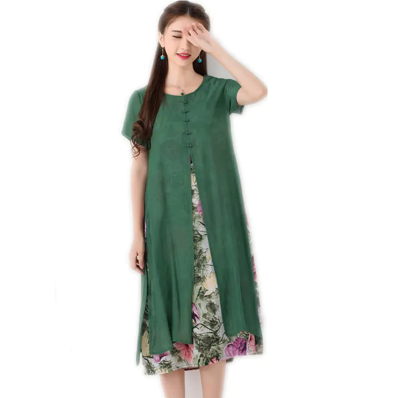 Vintage Floral Print Women Long Summer Dress