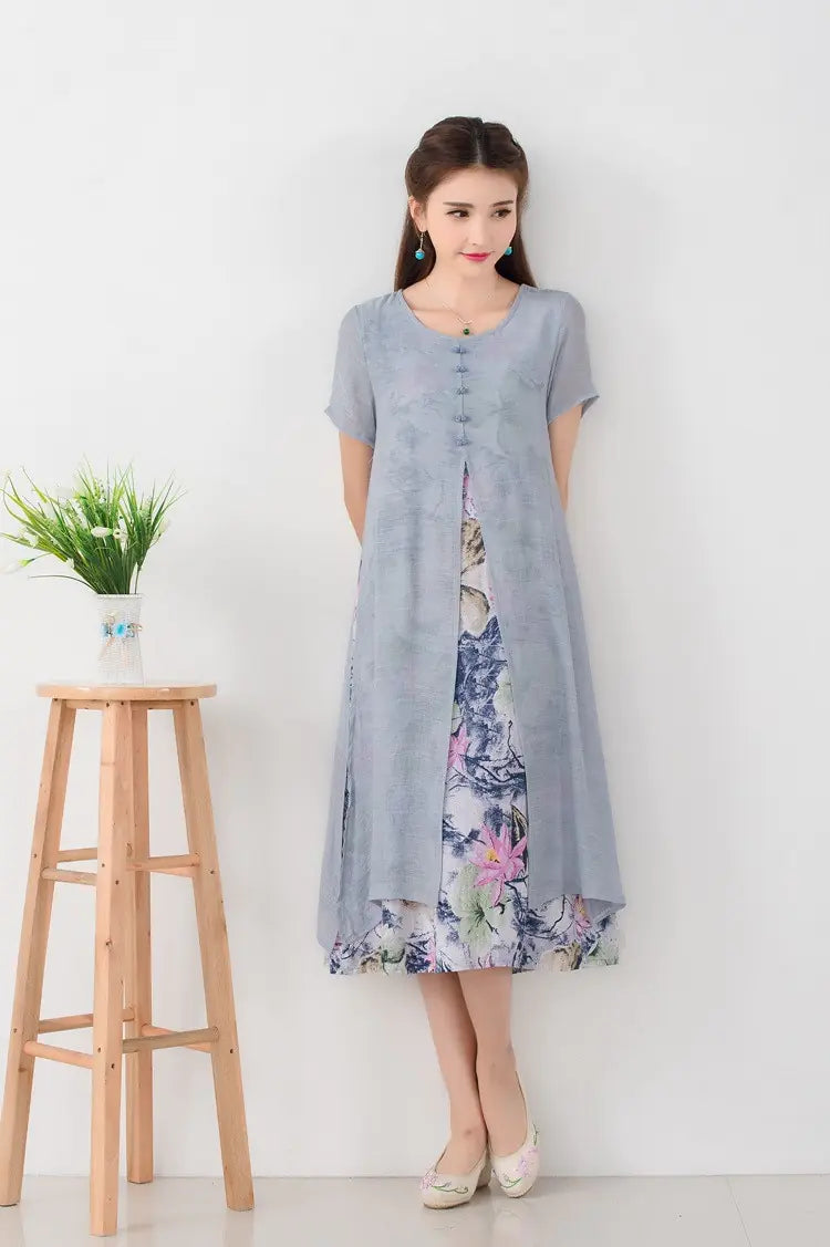 Vintage Floral Print Women Long Summer Dress